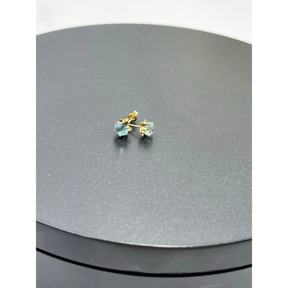 JCM Jacmel Round 5mm Prong‎ Set Blue CZ 14K Yellow Gold March Stud Earring